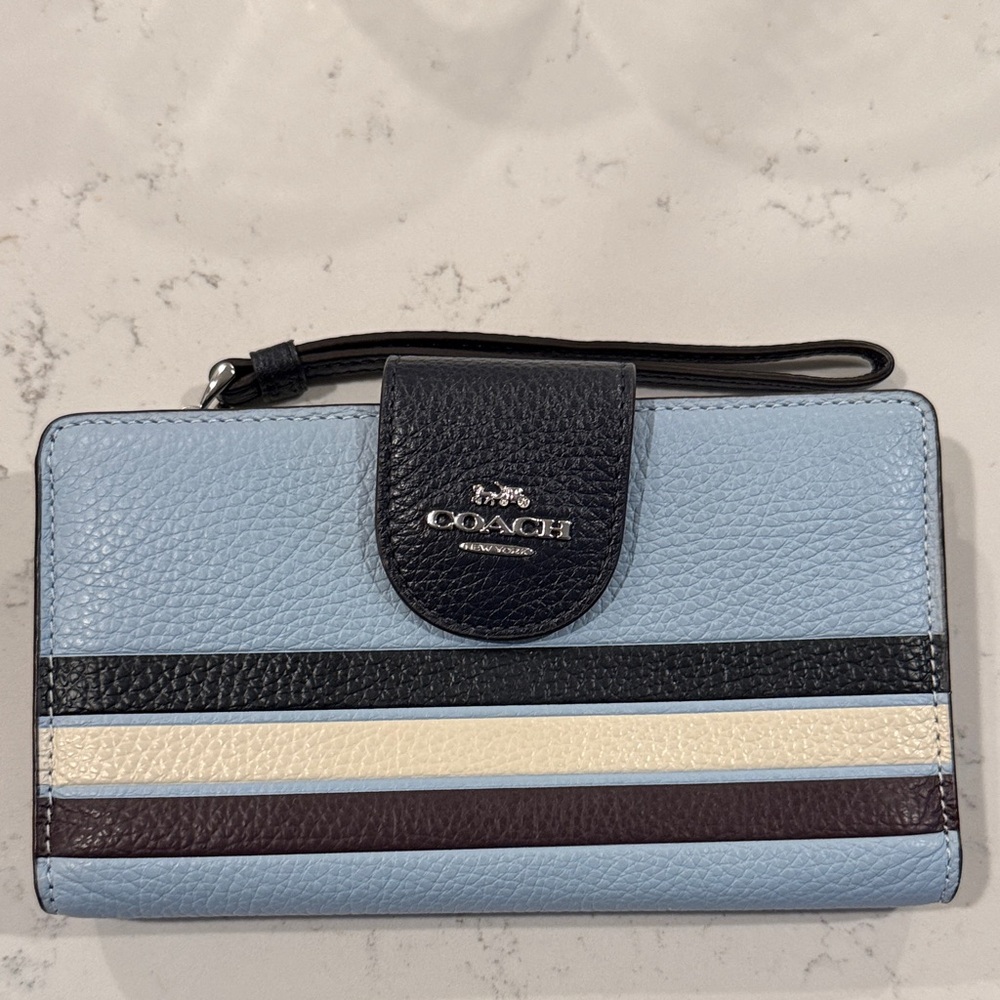 Coach Striped Leather Phone Wristlet Wallet